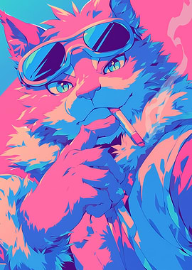 Cool Cat Smoking with Sunglasses