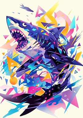 Abstract Shark with Geometric Shapes