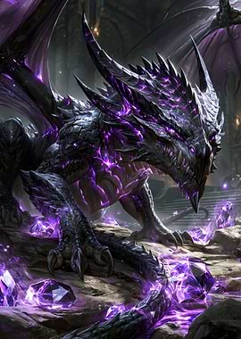 Dark Dragon with Purple Crystals