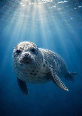 Seal swimming in sunlit ocean
