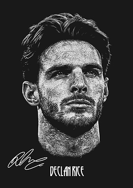 Declan Rice Scribble Art Style with Signature