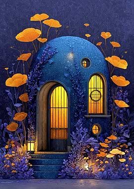 Enchanted Blue Mushroom House