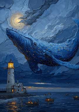 Whale and Lighthouse Painting