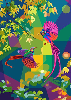 Colorful Birds in Geometric Nature