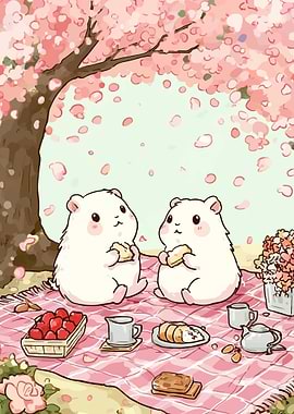 Cute Hamsters Having a Picnic