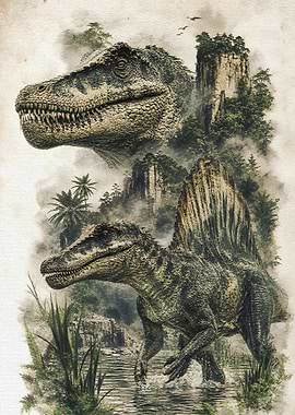 Dinosaurs in a Misty Jungle