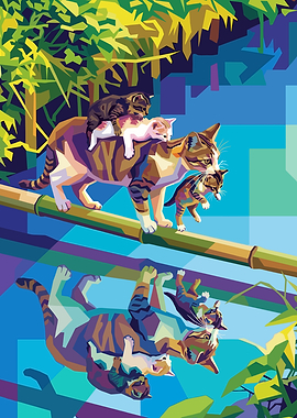 Cats on a Bamboo Branch