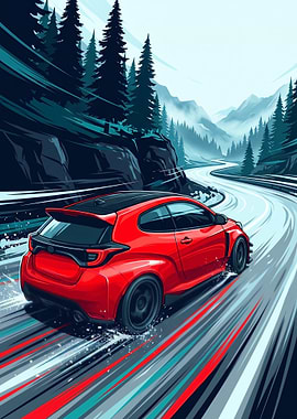 Red Sports Car on Mountain Road