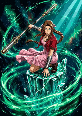 Final Fantasy Aerith Gainsborough in a Cosmic Setting