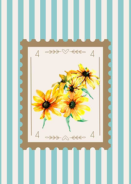 Watercolor Yellow Flowers on Stamp