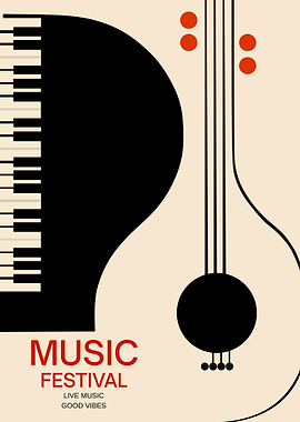 Minimalist Music Festival Poster – Abstract Piano and Guitar Retro Wall Art