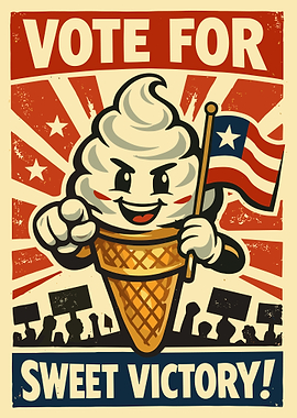 Vintage Propaganda Ice Cream Voting Poster – Sweet Victory Wall Art