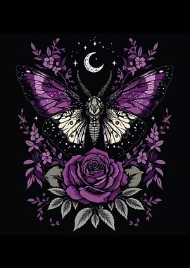 Gothic Moth and Rose Illustration