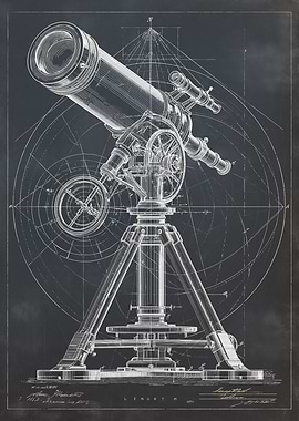 Vintage Telescope Blueprint