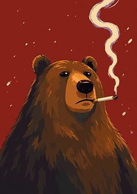 Bear Smoking Cigarette