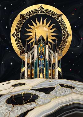 Luxury Golden Space Shape with Sun and Moon Stars Kintsugi Art