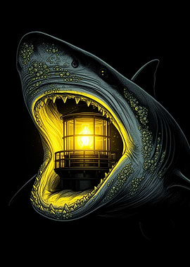 Shark with Lighthouse in Mouth