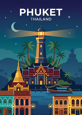 Phuket Thailand Lighthouse Night Scene