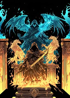 Grim Reaper with Fiery Phoenixes