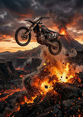 Motocross Rider Jumps Over Lava Explosion