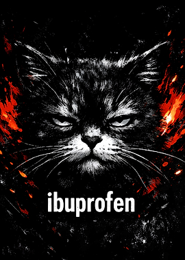 Angry Cat with Ibuprofen Text