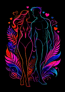 A Neon Love Story Surrounded by Tropical Foliage.