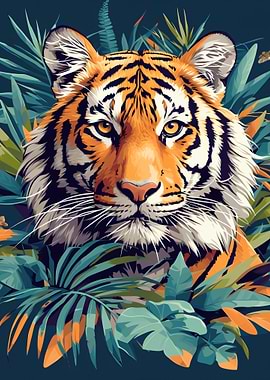 Tiger in Lush Jungle