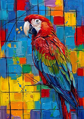 Scarlet Macaw Impasto Painting