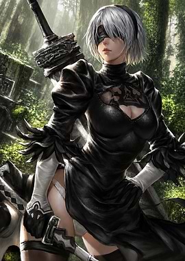 2B with Sword in Forest