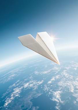 Paper Airplane Flying over Earth