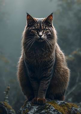 Majestic Cat on a Mossy Rock