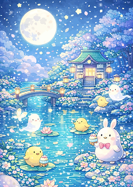Cute Animals in a Magical Night Garden