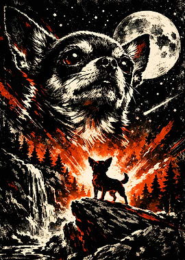 Chihuahua Under a Giant Moon
