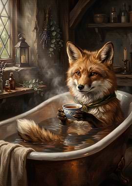 Fox in a Bathtub with Tea