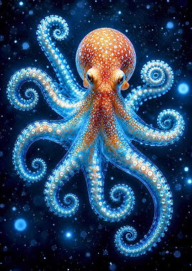 Bioluminescent Octopus Deep Sea Oil Painting Style Wall Art