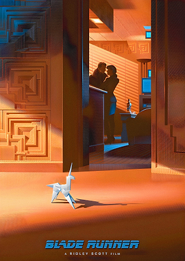 Blade Runner Poster with Origami Unicorn