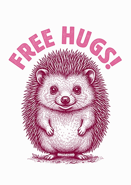 Cute Hedgehog with Free Hugs Text