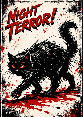 Night Terror Black Cat Poster
