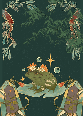Frog with Flower Crown on Lily Pad