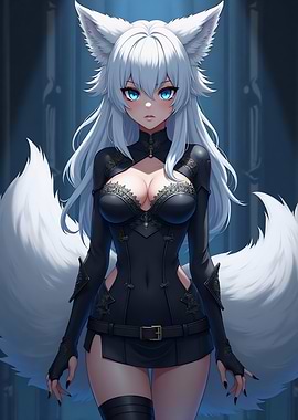 Anime Fox Girl in Black Outfit