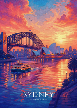 Sydney Opera House and Harbour Bridge at Sunset