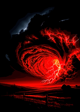 Fiery Tornado Over Rural Landscape