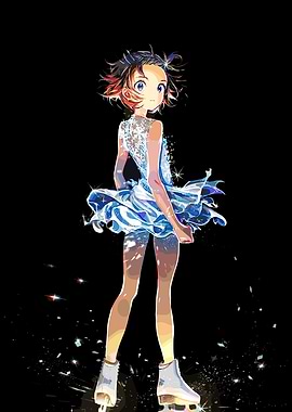Anime Figure Skater in Blue Dress