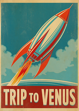Retro Trip to Venus Rocket Poster