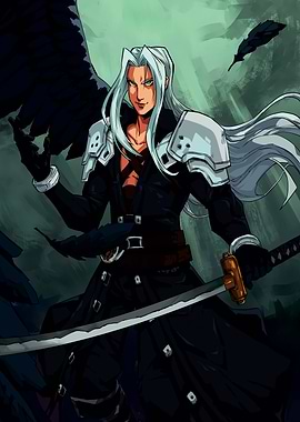 Sephiroth with Black Wings and Sword