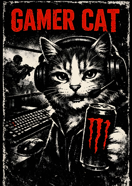 Gamer Cat with Monster Energy