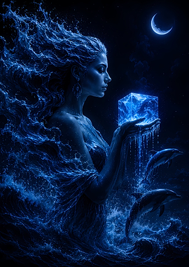 Water Goddess Holding Crystal Cube
