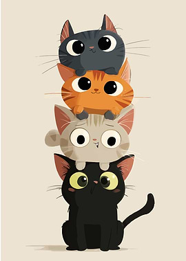 Stack of Cute Cartoon Cats