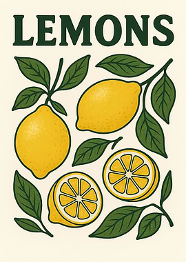 Lemons with Leaves and Text