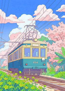 Train passing through a scenic landscape